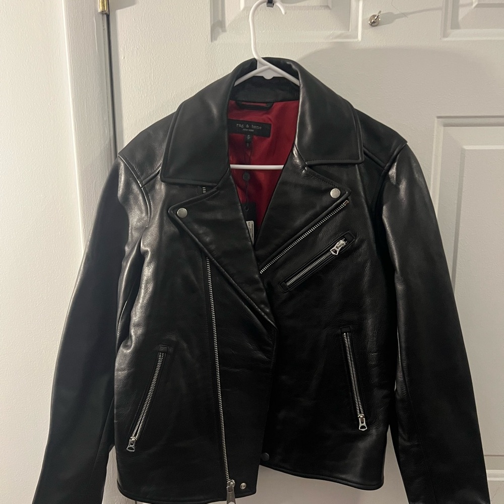 Paul & Shark Black Leather Jacket with Red Lining